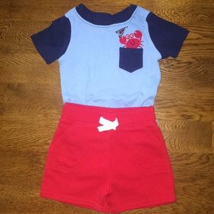 Crab pocket onesie w/ shorts.